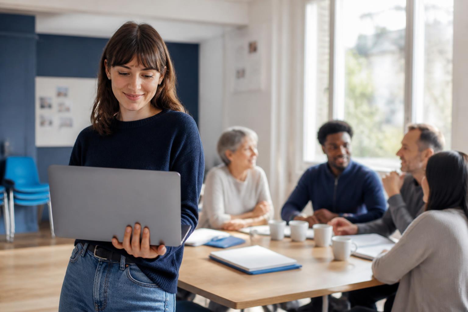 Équipe associative réunie autour d’un outil numérique