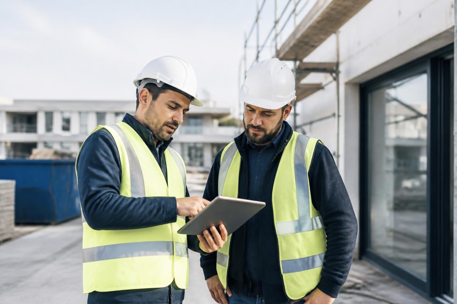 Équipe multisite consultant une tablette sur le terrain
